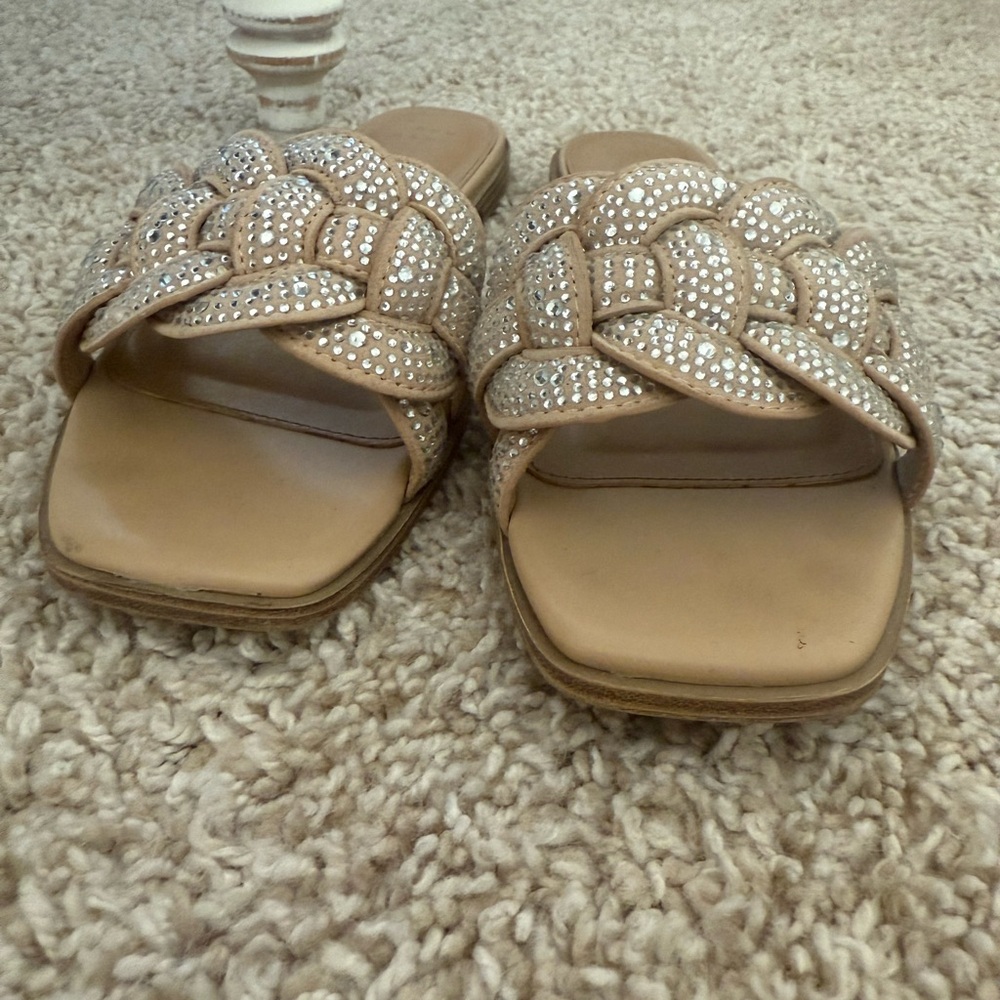Elegant Tan Slide Sandals with Rhinestone Accents - Picture 5 of 7